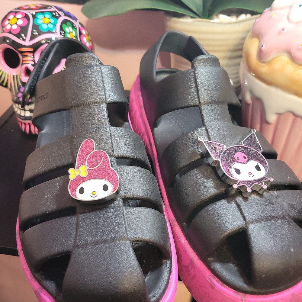 Crocs x Sanrio Collab My Melody and Kuromi Stomp platform Sandals sz 11 women's